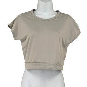 Freely Womens Grey Twist Back Keyhole Cropped Activewear Top Sz L Athleisure
